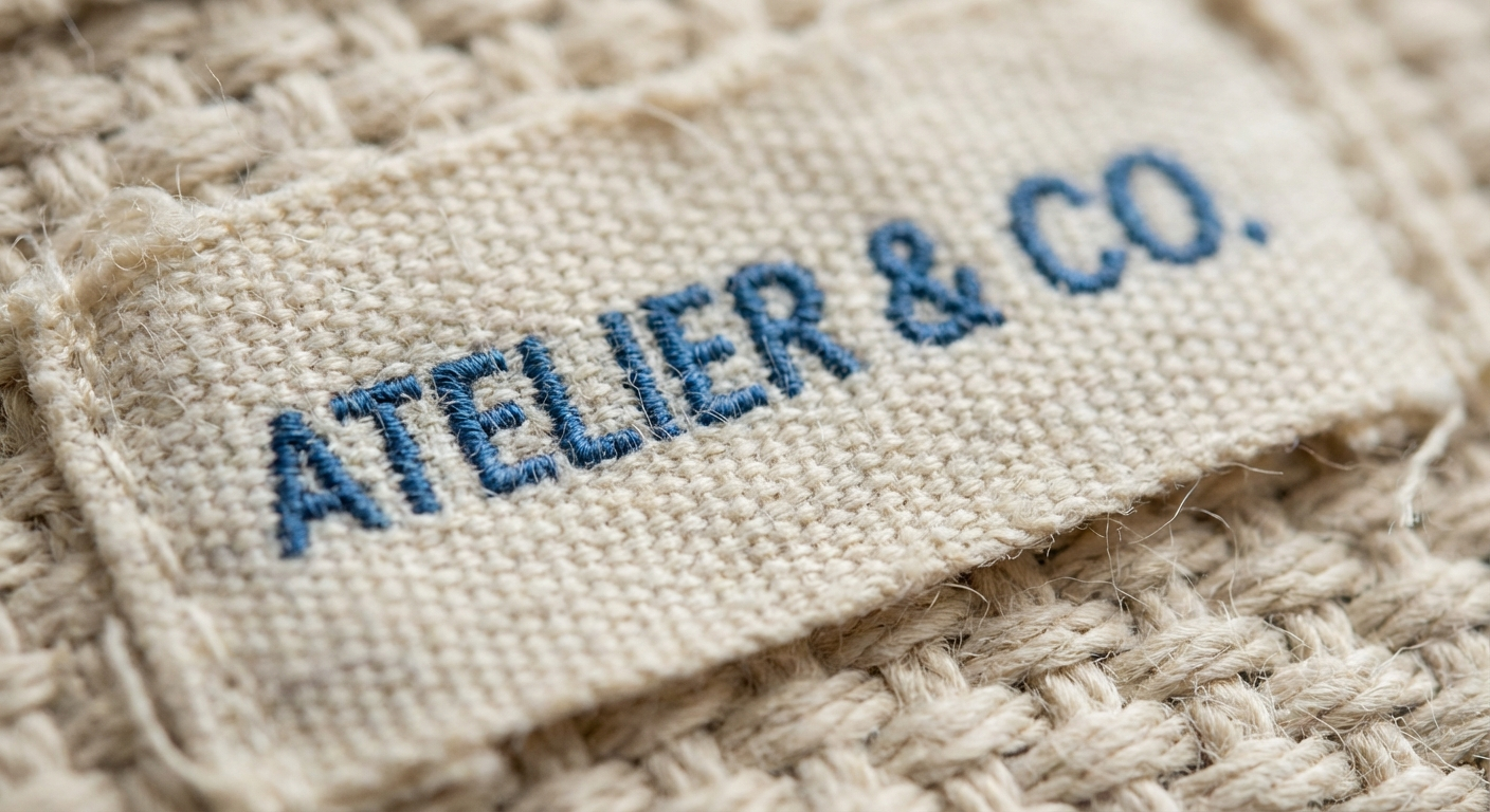 Macro detail of woven label showing thread texture and weave pattern